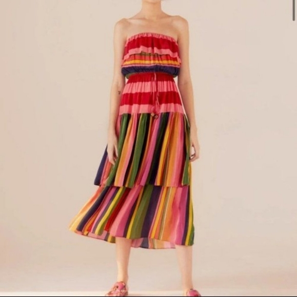 Farm Rio Strapless Striped Dress Viscose Size XS - Picture 3 of 9